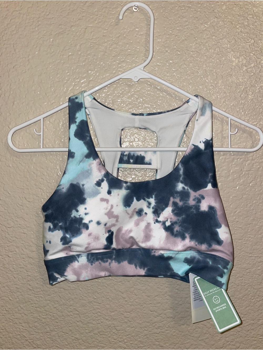 Gilly Hicks Tie-Dye Racerback Sports Bra — Navy, Blush Pink & Mint